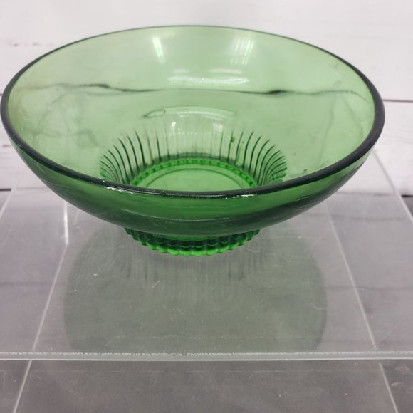 Vintage Green Glass Bowl by EO Brody Co with Scalloped Rim Pedestal Bowl - Picture 7 of 13